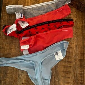 Calvin Klein Women's Underwear thongs cotton blend set of 6 Gray, Red XL NWT